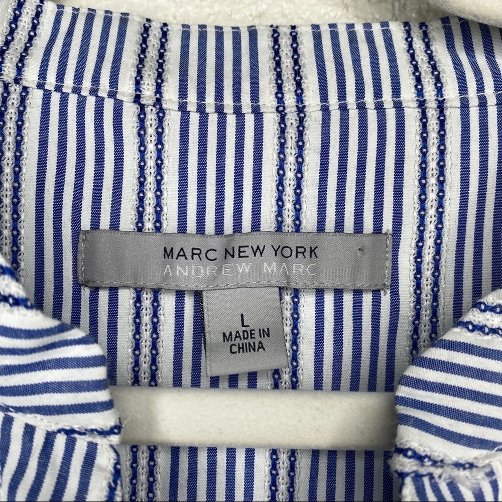 Marc New York Striped Short Sleeve Split V Pull Over Popover Blouse Size Large - Picture 7 of 8